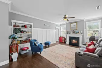 family room with gas fireplace