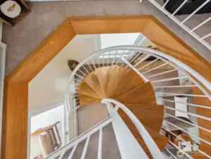 Beautiful spiral staircase to the lower levels.