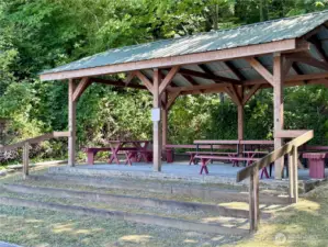 The beach has a picnic shelter for all residents to enjoy.
