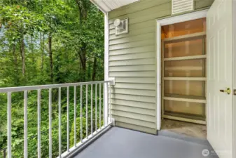 Spacious storage room next to patio for your outdoor gear.