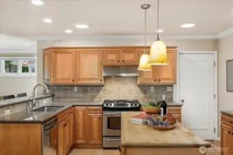 Kitchen open to informal living room