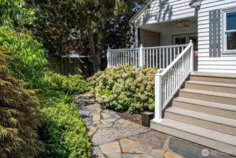 Flagstone walkways through backyard