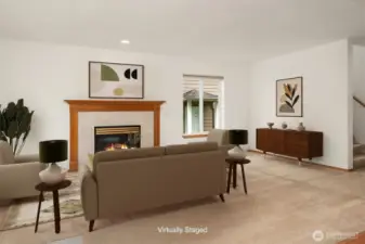 Gorgeous Natural Light Streaming Through Windows into the Living Room w Gas Fireplace