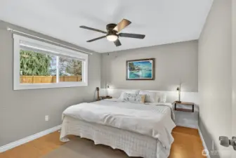 Bedroom #2 is big enough to have a king bed.  Ceiling fan and blinds on the windows.