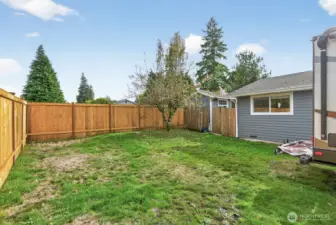 There is a pear tree and an apple tree as well.  The roof is approximately 7 years old.