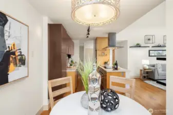 Looking from dining room to kitchen and living room.