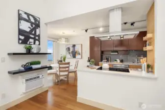 Closer views of the kitchen.