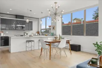 Plenty of room for a large dining table and tons of seating at the countertop bar.