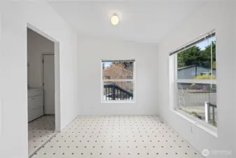 Breakfast nook with big windows are perfect for enjoying breakfast and the morning sunshine.