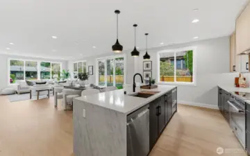 Appliance placement lends itself to minimal clutter in the kitchen.k