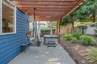 Backyard oasis with small, fully functional, clean and regularly used hot tub