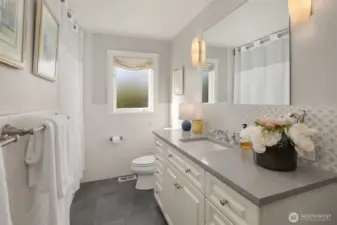The sunny main-floor full bath was also remodeled in 2017.