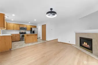 Open concept kitchen/living space.