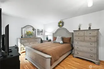 Primary bedroom is spacious.