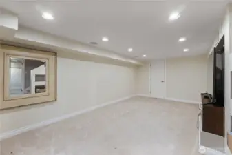 Head down the stairs to find an additional living room and full bathroom.