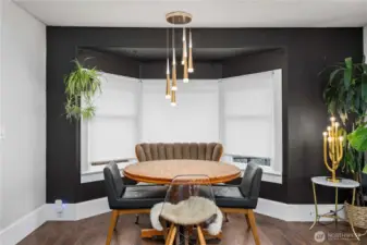 View of dining area with bay window