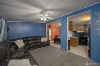 Entry to Large open Living area Connecting to Kitchen/Dining Room