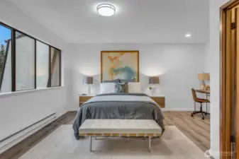 The primary bedroom faces west and get lots of natural light. Luxury vinyl plank flooring, new base molding and lighting.  Attached three quarter bath with walk in shower.  The two upper bedrooms are generously sized with room for desks or sitting areas.
