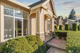 Elegant boxwood lined entryway