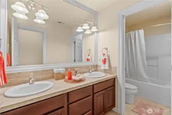 Lower level full bath with dual sinks!