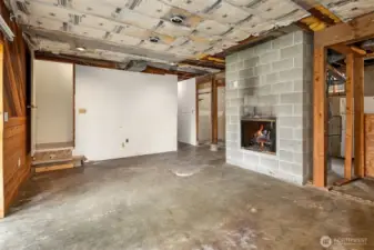 Wood burning fireplace.