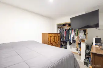 Cozy bedroom with closet space for added storage.