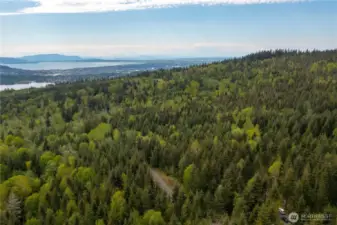 Aerial View from Lot 8 looking West towards Bellingham, Bay, & Islands in the distance with Lake Whatcom on the left