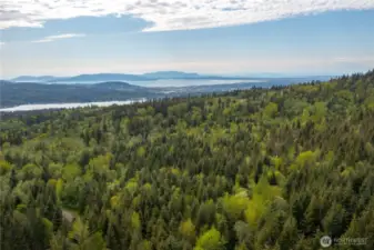 Aerial View from Lot 8 looking West towards Bellingham, Bay, & Islands in the distance with Lake Whatcom on the left