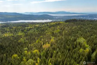 Aerial View from Lot 8 looking SW towards the Bay, Islands, and Lake Whatcom on the left