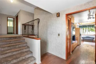 The entry way in this tri level home has an open feel.