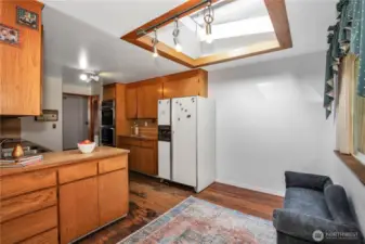 The kitchen is functional and could be expanded if you are planning on a remodel.