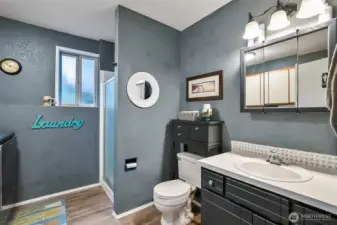 Lower level 3/4 bathroom and laundry.