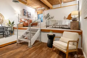 Platform has a nice way of dividing the space and also provides storage underneath!