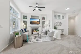 Cozy up by the fireplace