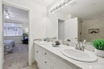 Primary bathroom with dual sinks