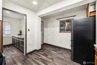 Looking toward the dining room and the backdoor to the covered patio.