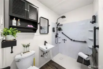 Renovated bathroom on the main level.