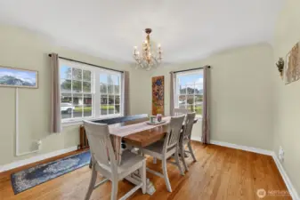 Hardwood floors in the dining room.