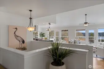 A wall of windows allows for so much natural light and views of Colvos Passage!