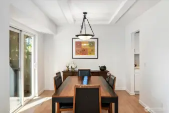 Super large dining room with access to the kitchen and deck and outdoor dining.