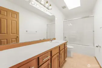 Fully bathroom with sliding door shower