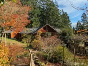 Terraced gardens with mature dwarf fruit tress and hints of artistic whimsy around each bend.