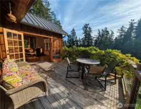 French doors open from the great room to this lovely deck.