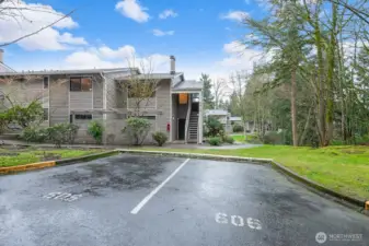 The two huge parking spaces belonging to this unit, large enough for 3 cars!