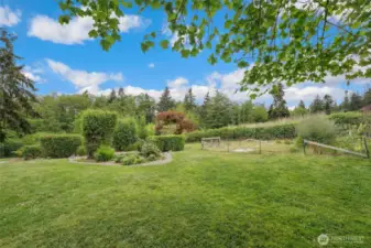 The large lot has a fruit orchard with apples, pears, walnuts, cherries, Asian pears, grapes and black walnuts.