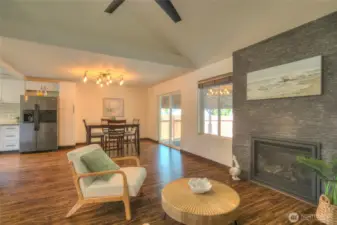 Cozy up by the propane fireplace