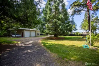 looking toward the shop, gated entry, fenced for privacy