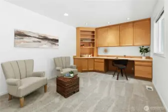 den off kitchen with built in office/craft space