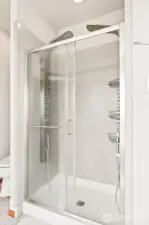 Shower with 2 heads and jets.