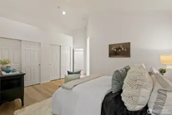 Large dual closets in the primary ensure that everything has its place.